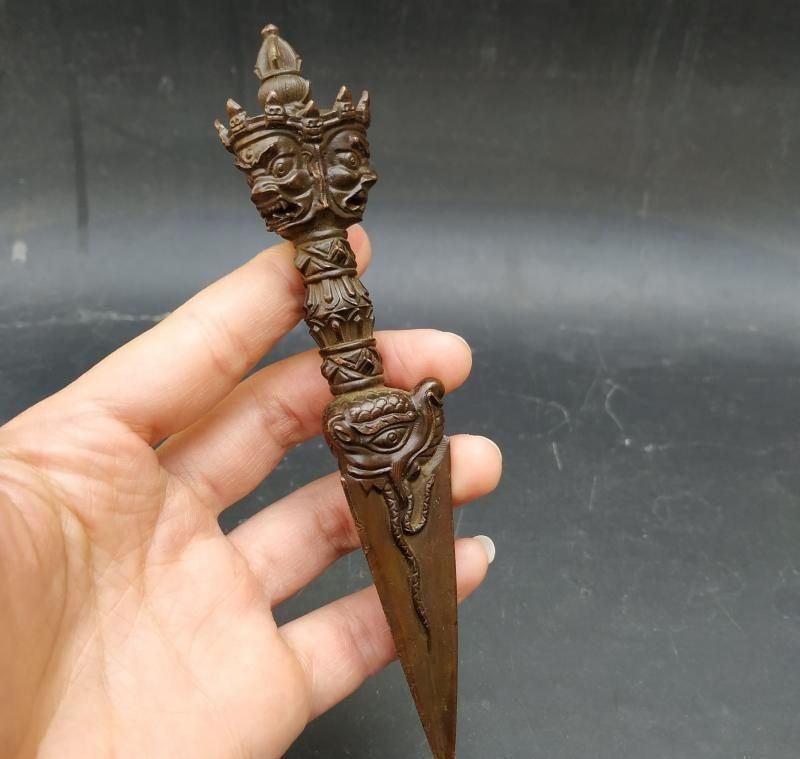 金剛杵 三面仏像普巴 銅器 仏教法 器 鎮宅辟邪 開運風水 招財