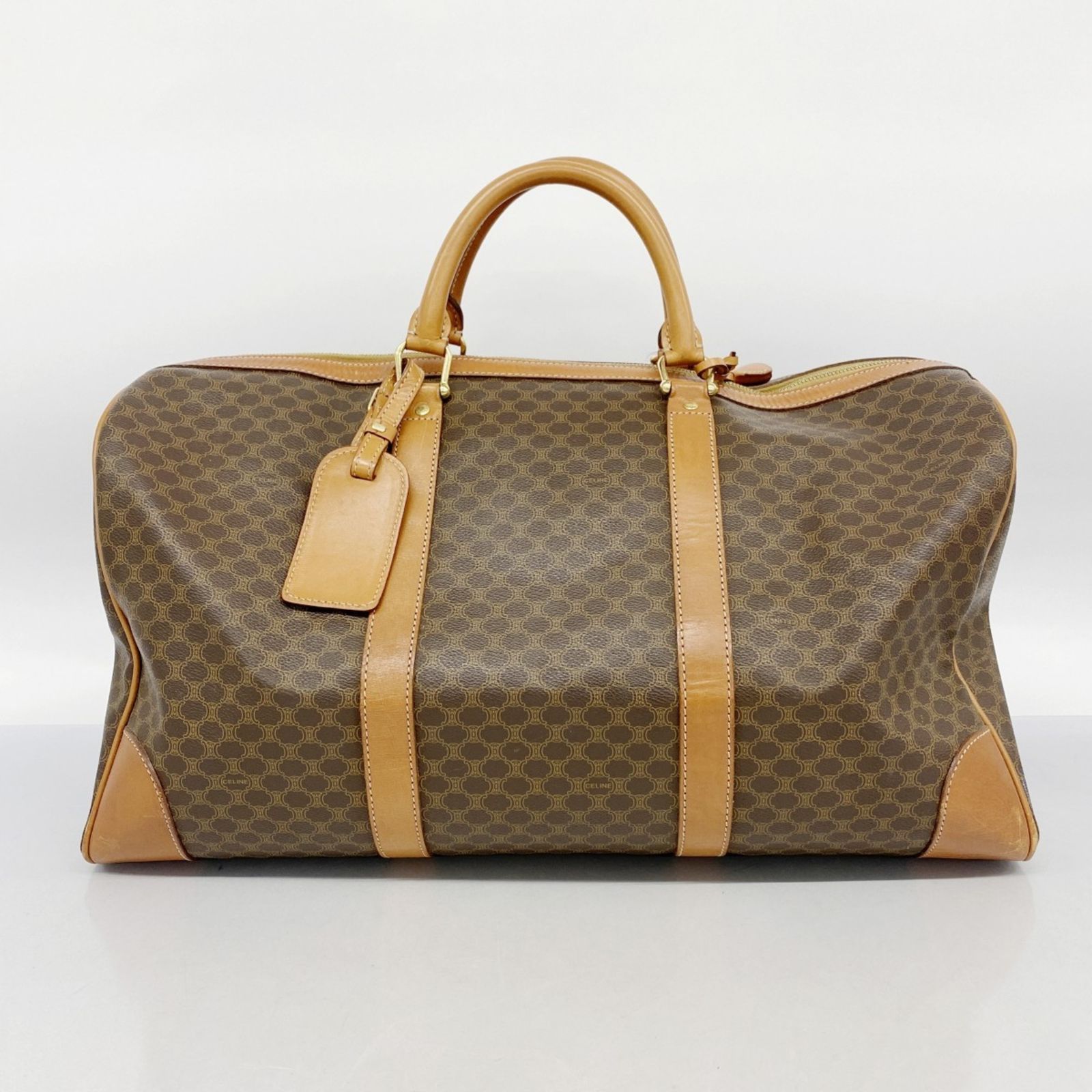 CELINE ボストンバッグ マカダムロゴ ブラウン CELINE セリーヌ マカダム柄 ボストンバッグ PVC レザー