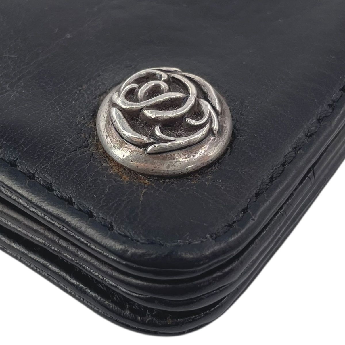 CHROME HEARTS 財布 フローラルボタン レザー ウォレット ブラック