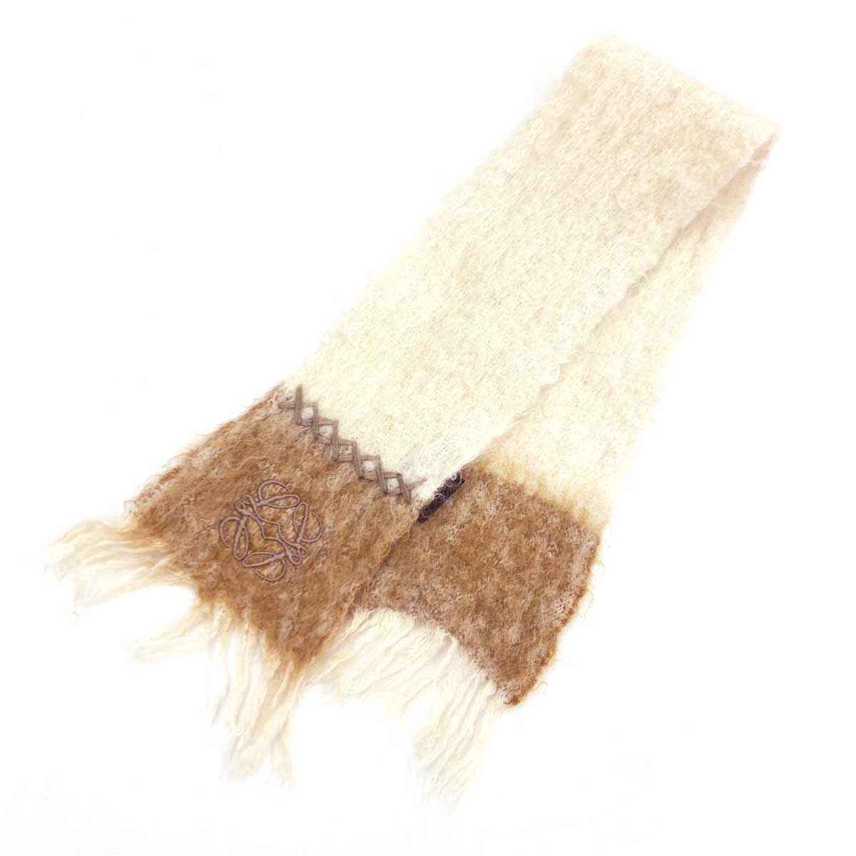 LOEWE ロエベ マフラー アイボリー×ブラウン アナグラム刺? モヘア73