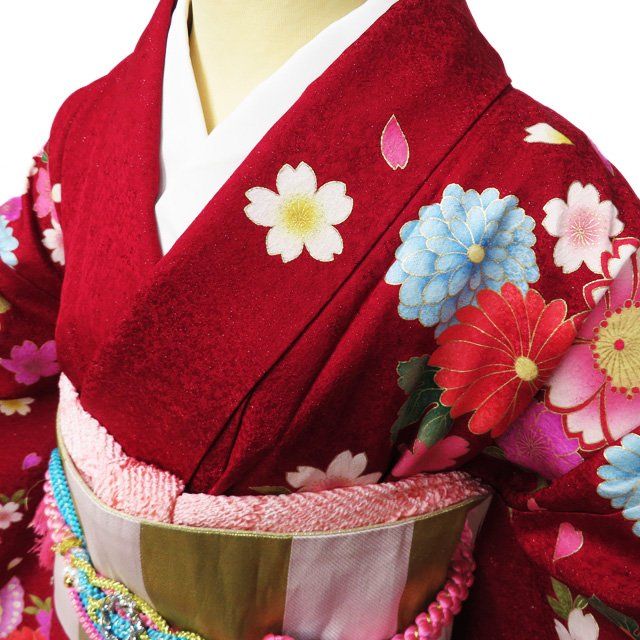 振袖 着物 中古 正絹 成人式 結婚式 結納 花模様 桜 菊 蝶 銀