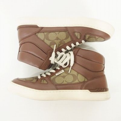 【新品本物】COACHコーチシグネチャーハイカットスニーカーブラウン靴シューズ茶 コーチ COACH 美品 クリップ コート ハイ トップ スニーカー 靴