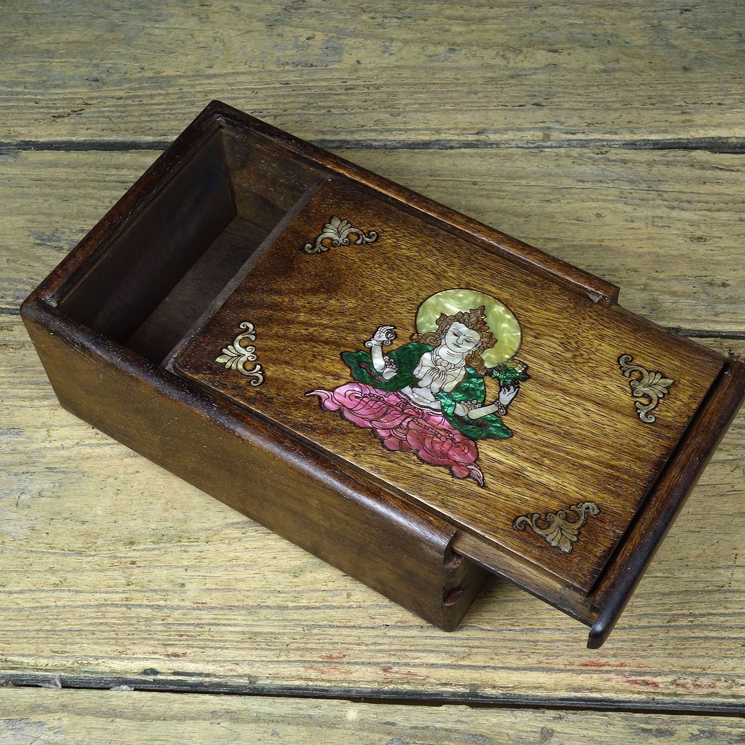 花梨木製・細密彫・貝殼嵌・彩繪・喜上眉梢紋・茶盤・置物・賞物・中国