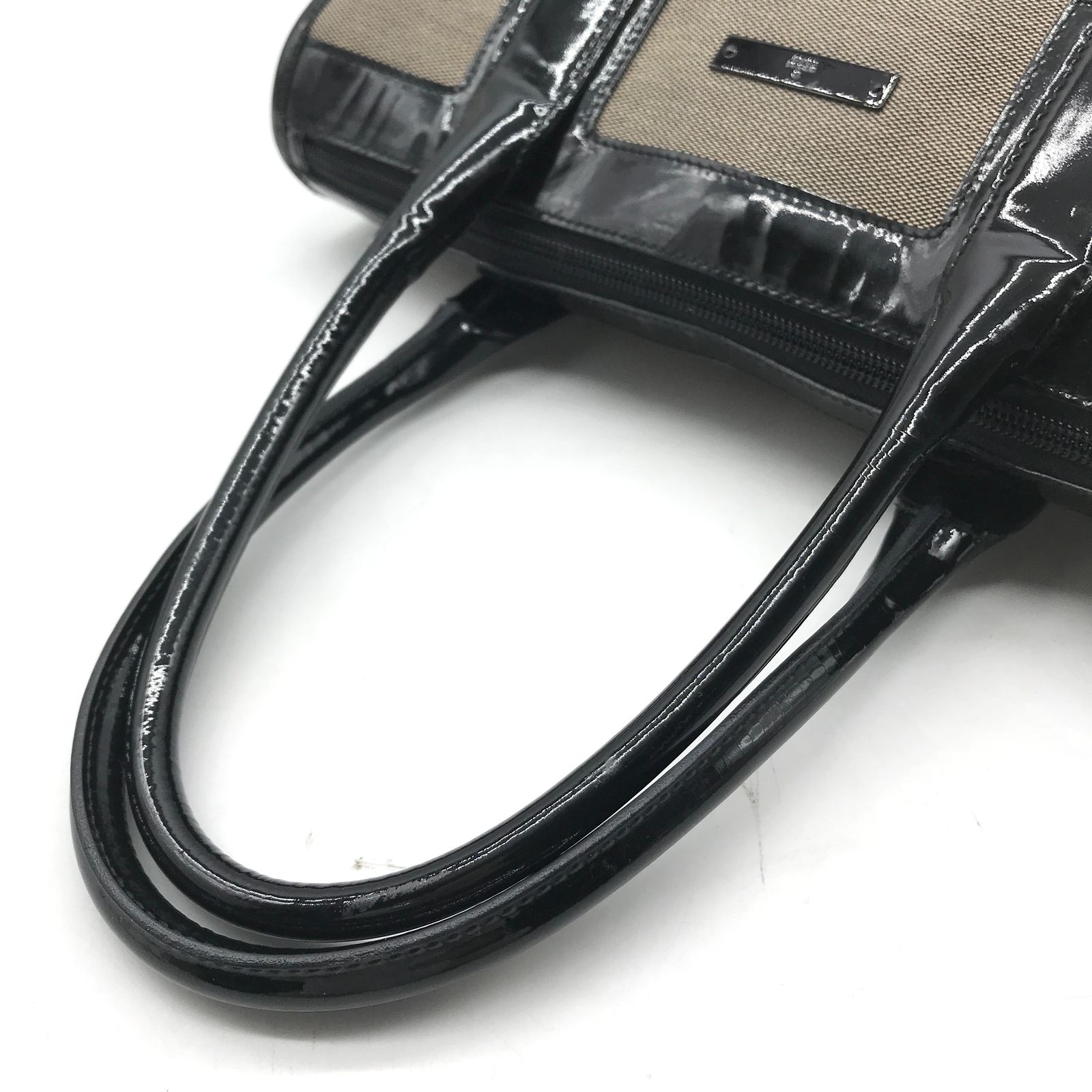 GUCCI グッチ キャンバス エナメル ハンド バッグ グレー系 良品 k1385  