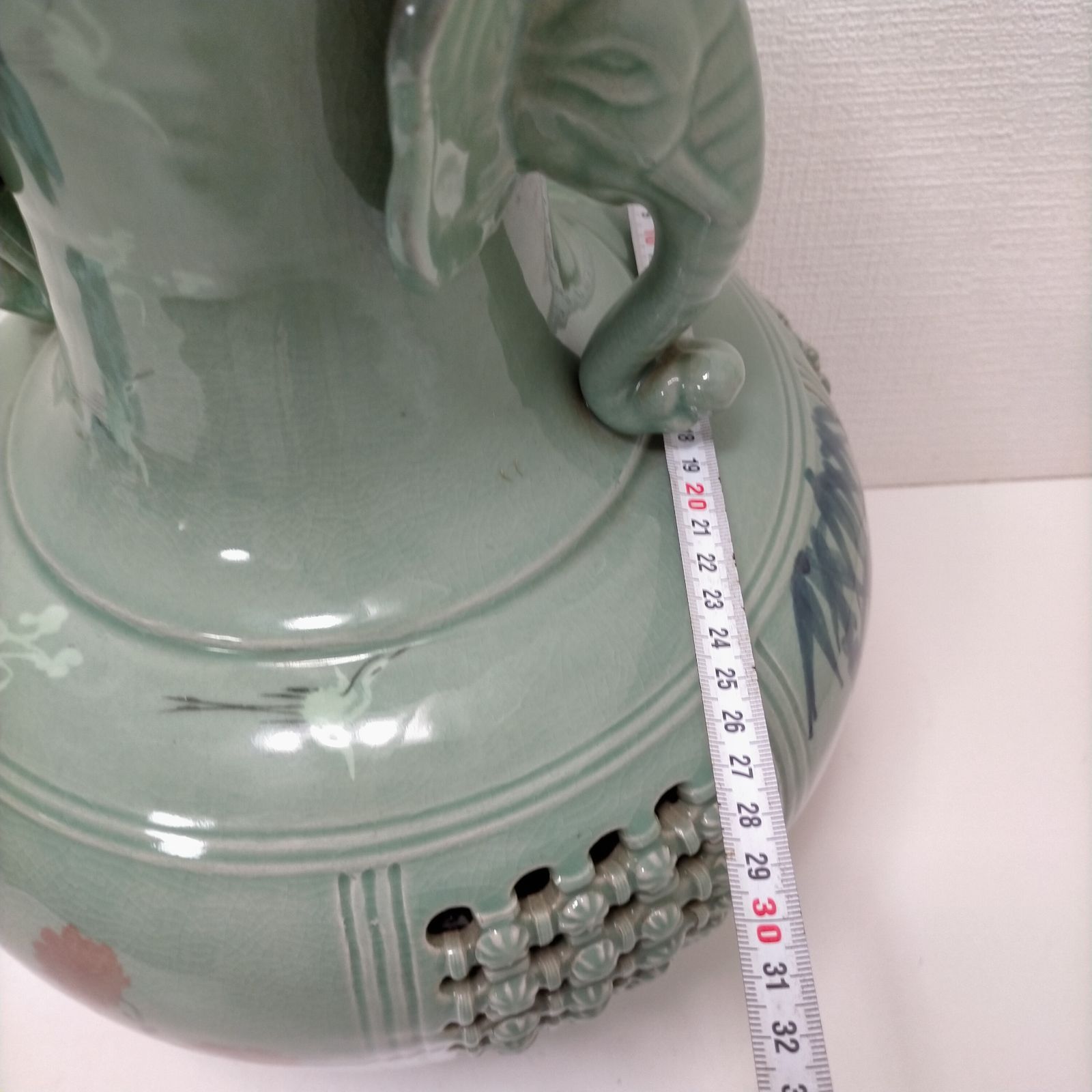 高麗青磁 壺 花瓶 花器 生花 立花 花器 像耳飾り 透かし彫り 250516-7Y 