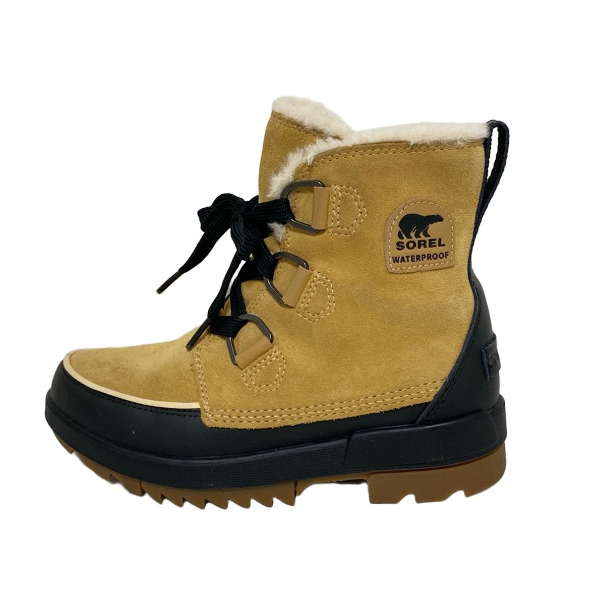 SOREL ソレル ショートブーツ 24 レディース - ダークイエロー×黒 編み込み|WATERPROOF レザー