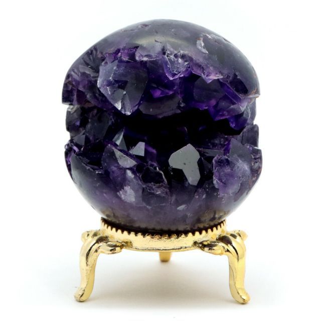 アメジスト 笑口 丸玉 直径49mm 123g 台座付き ジオード 1点もの