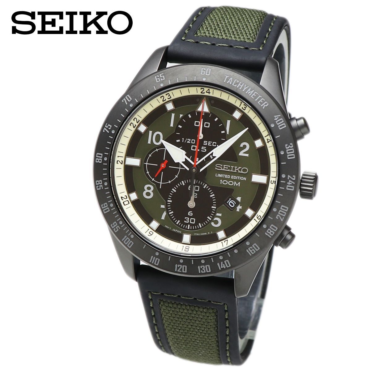 【SEIKO CRITERIA LIMITED MODEL】セイコー クライテリア 限定モデル SNDH47P1 ミリタリー クロノグラフ メンズ 腕時計 クロノ カレンダー 国産ムーブメント ミリタリーグリーン カーキ ナイロン＆革ベルト ビジネスウォッチ