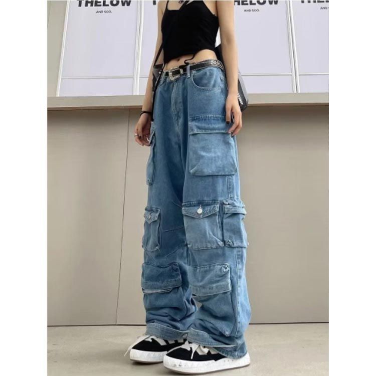 【美品】 ワイドデニム カーゴパンツパンツ【人気】 ワイドパンツ デニム レディース カーゴパンツ 多ポケット