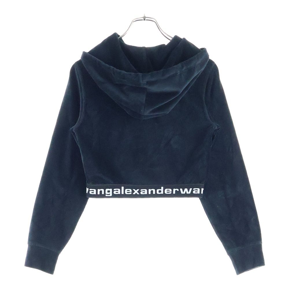 WANG アレキサンダーワン Cropped Hoodie ロゴテープ コーデュロイ クロップド プルオーバースウェットパーカー フーディー ブラック レディース CA 00985