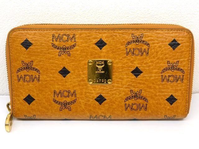 MCM 長財布 ラウンドファスナー ロゴプレート付き キャメル MCM エムシーエム □ ロゴプレート キャメル ブラウン 茶色 長財布