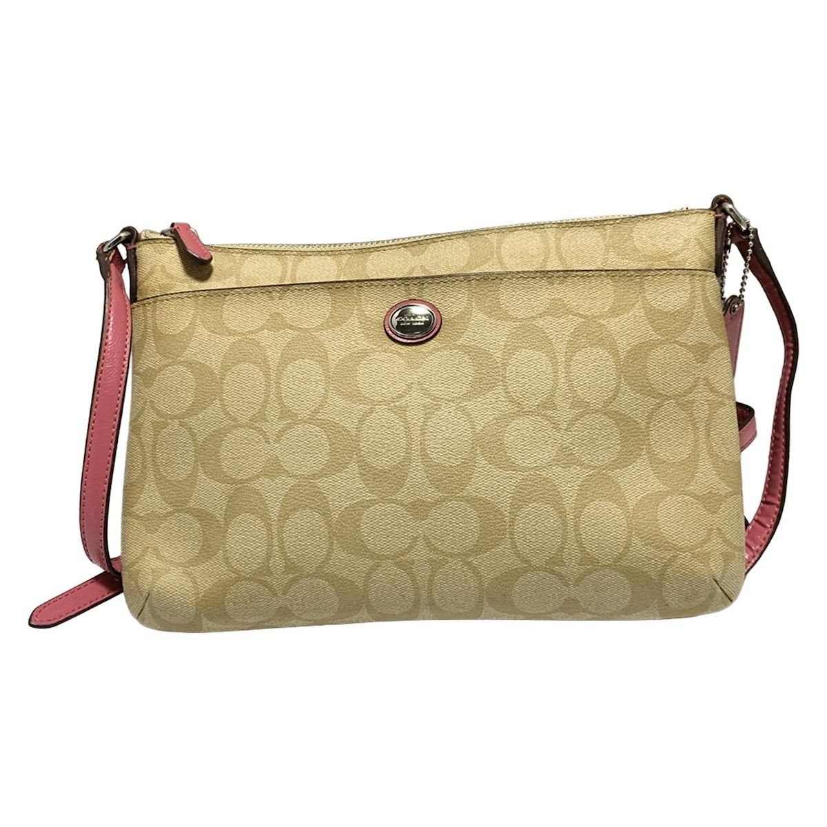 COACH(コーチ) ショルダーバッグ シグネチャー柄 カーキ×ピンク