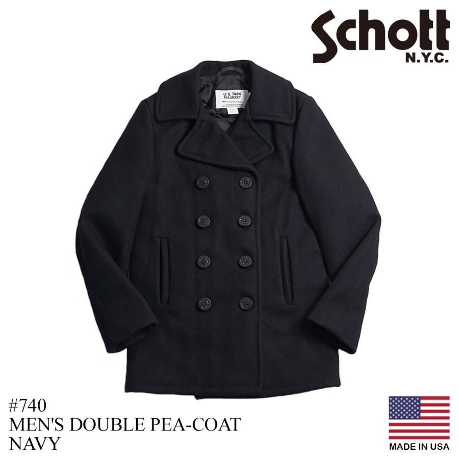 高質 Schott 大きいサイズブラック アメリカ製44 ショットピーコート ジャケット・アウター