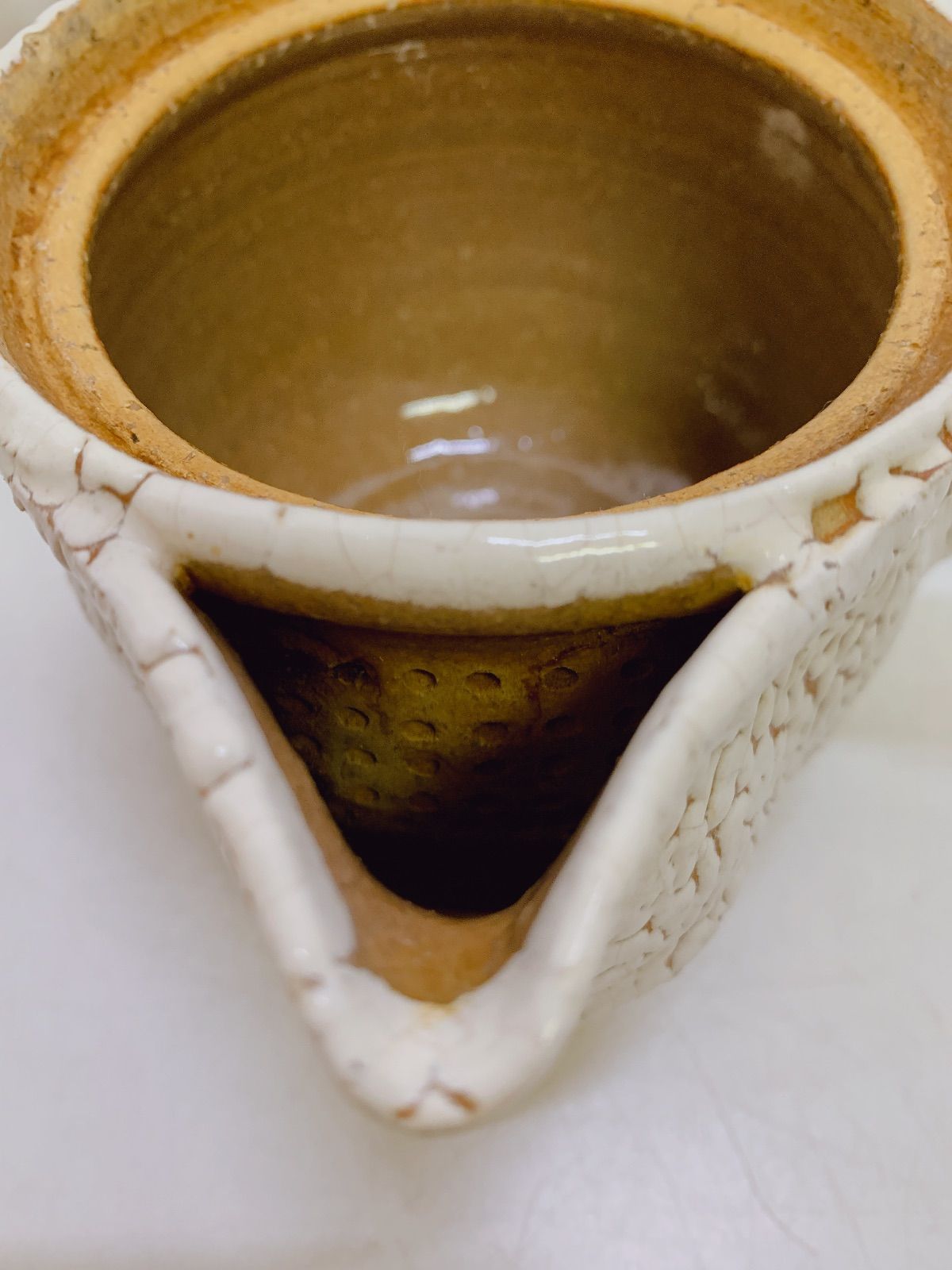 陶芸 茶道具 萩焼 天鵬山 煎茶器 鬼萩白釉 梅花皮宝瓶 湯冷まし 湯呑み