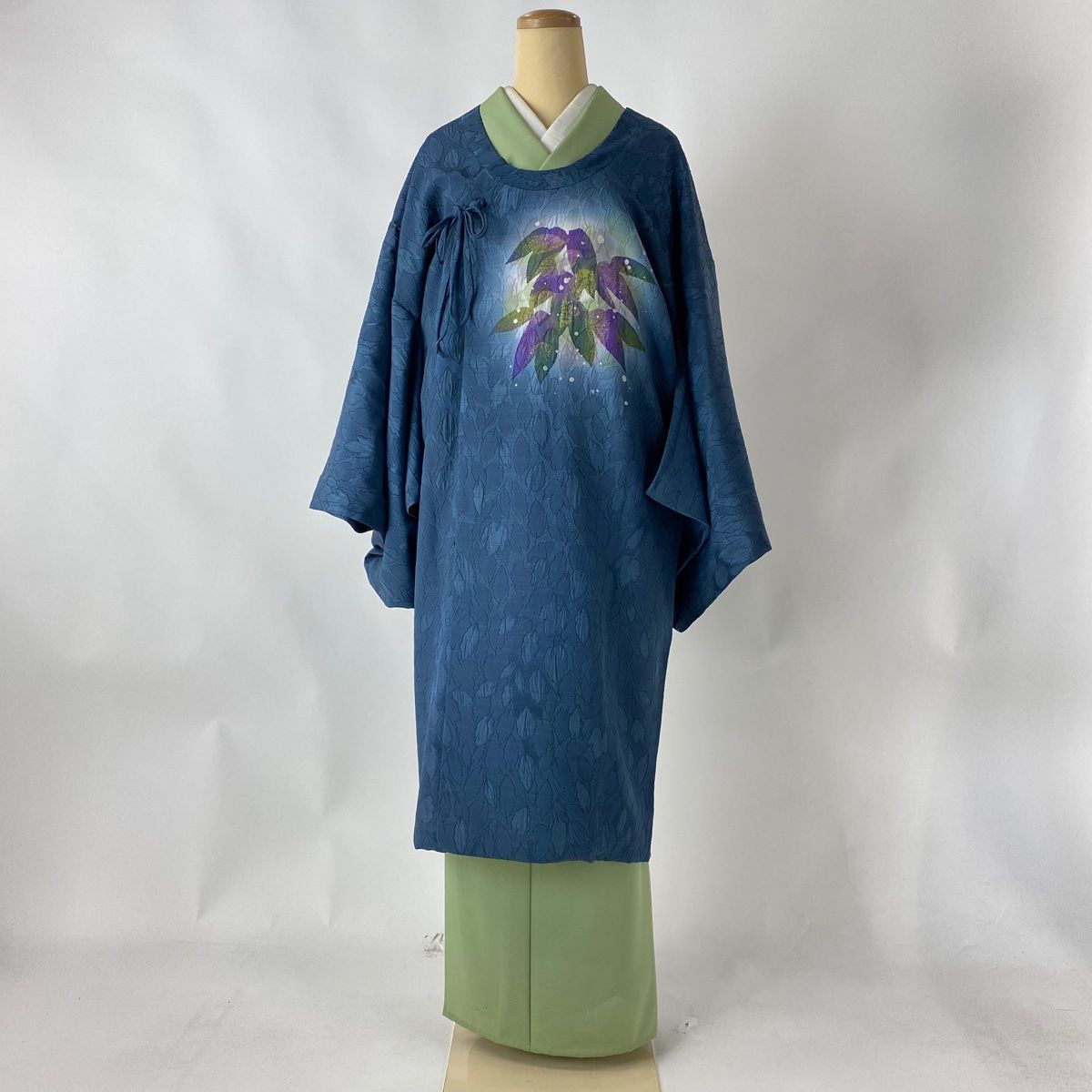 道行 身丈110cm 裄丈73cm L 三本賢 和装コート 千代田衿 笹 葉柄  