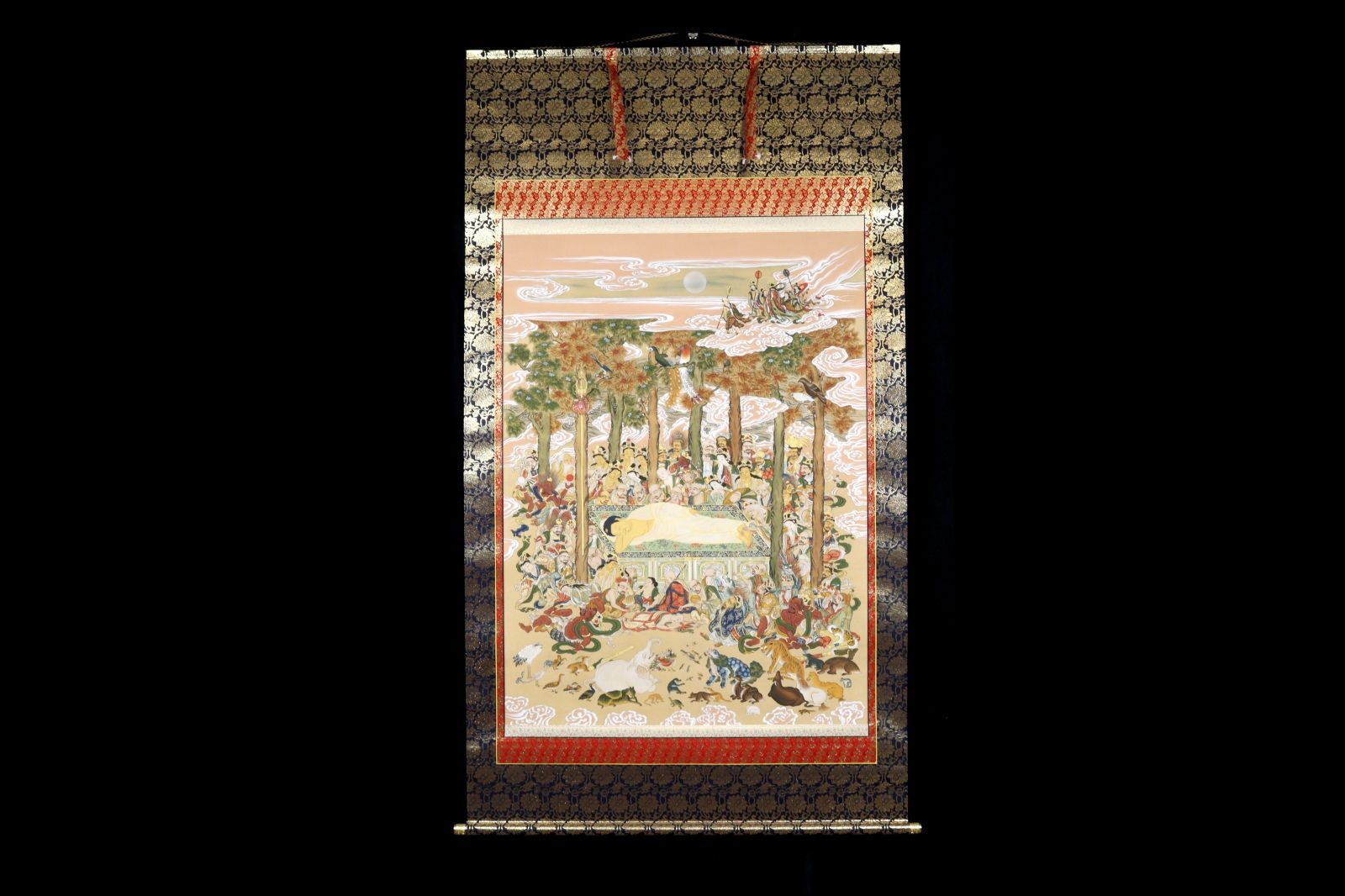美品 掛け軸 仏画 大幅 釈迦 涅槃図 仏像 仏教美術 楽天市場】掛け軸 掛軸 釈迦涅槃図 松井翔雲 尺三立(107×195cm