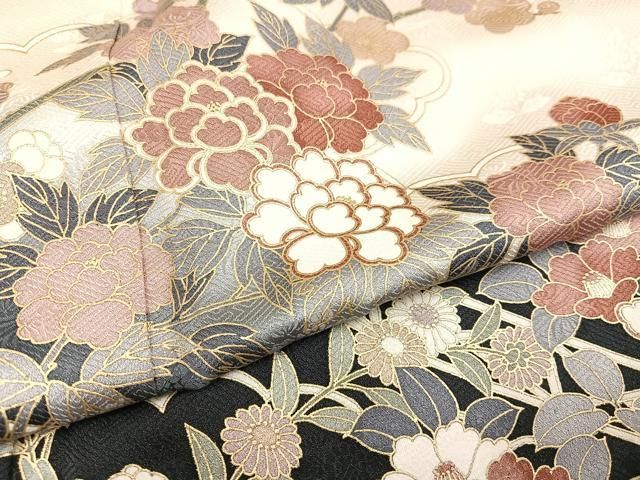 平和屋着物○訪問着 辻が花 絞り 黒地 正絹 逸品 AABA3776ph