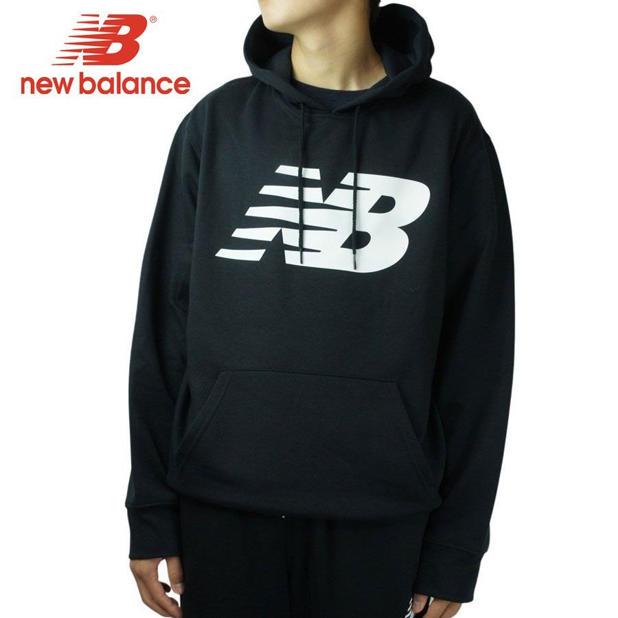 ニューバランス NEW BALANCE メンズ パーカー CORE FLCE HOODIE コア フリース フーディー BLACK(ブラック) 黒 白 ロゴ 裏起毛 プルオーバー スウェットパーカー セットアップ