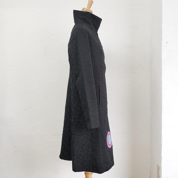 デシグアル Desigual ☆ ジャガード織 ロング コート 42 ブラック