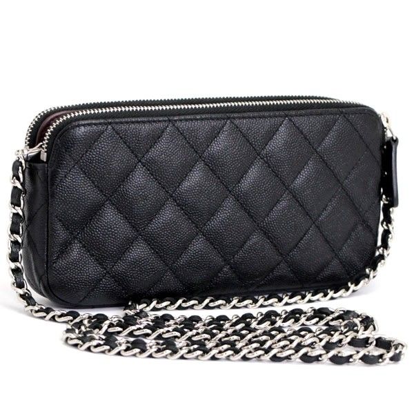 美品 シャネル CHANEL マトラッセ チェーンウォレット ポシェット スマホケース キャビア 黒 S金具 【66946】