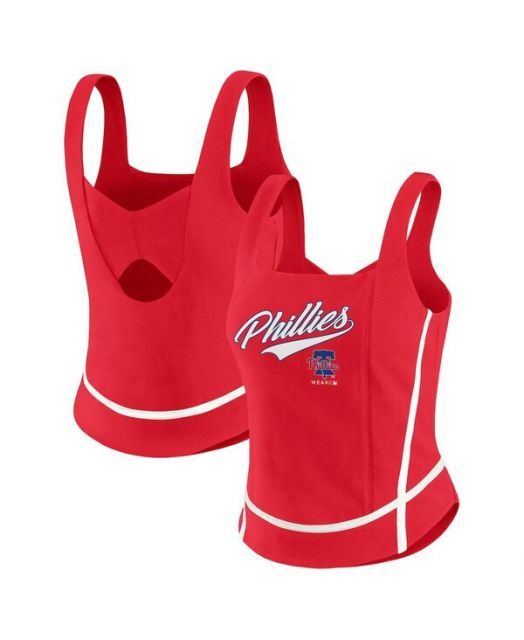 送料無料 ウェア バイ エリン アンドルーズ レディース タンクトップ トップス Women s Red Philadelphia Phillies Square Neck Tank Top Red
