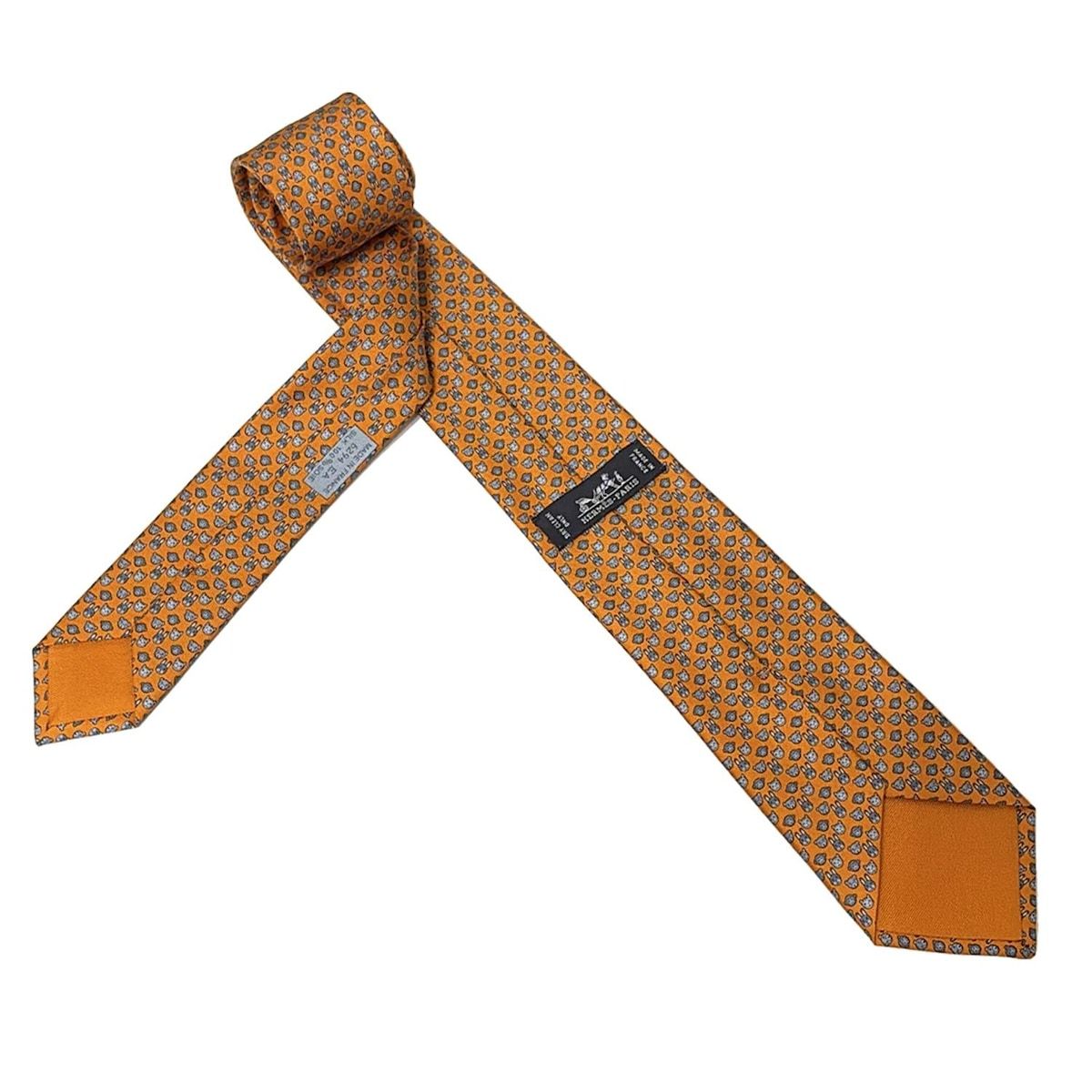 HERMES エルメス ネクタイ メンズ - オレンジ×グレー アニマル柄