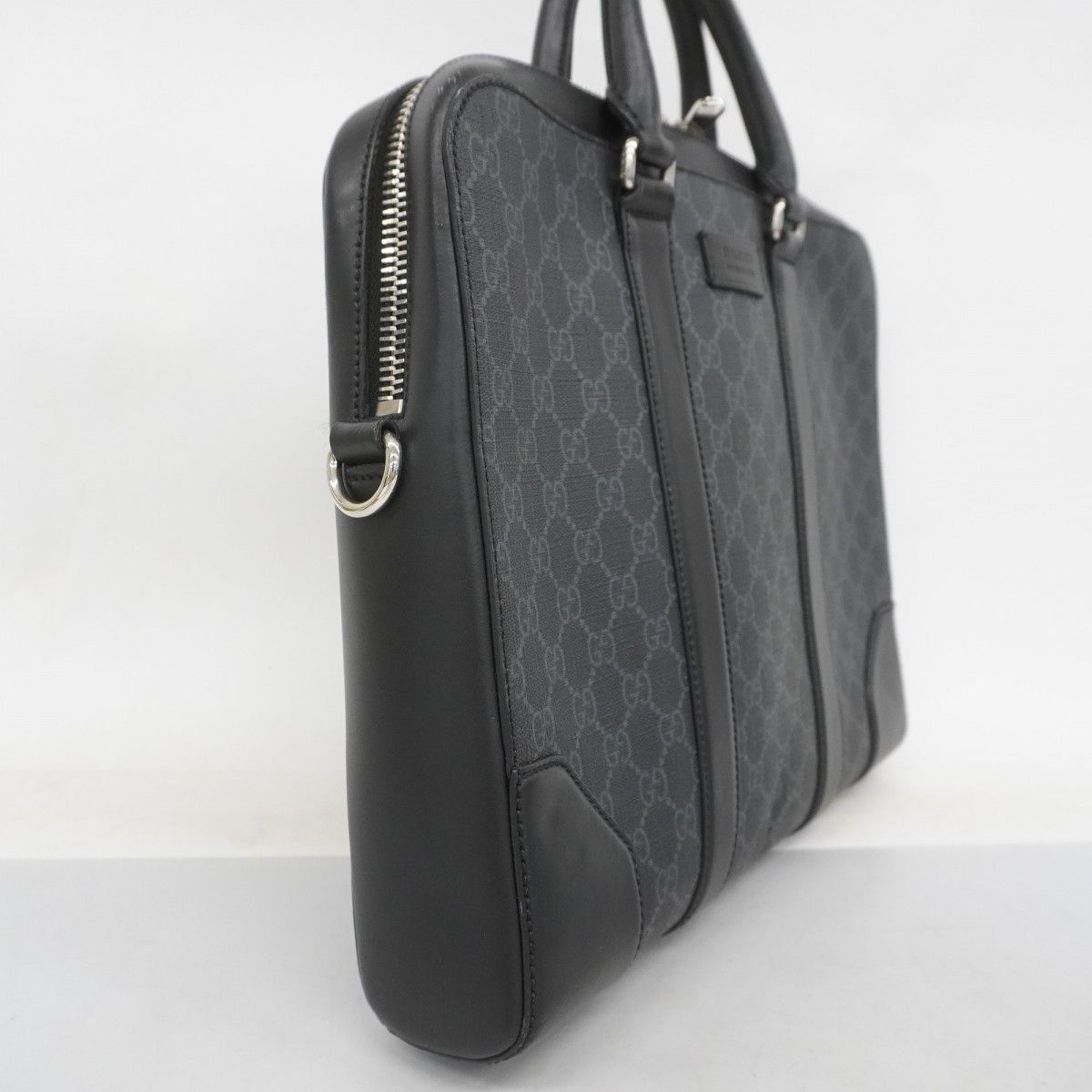 5ie6225-h グッチ ブリーフケース GGスプリーム 474135 PVC ブラック シルバー金具 レディース