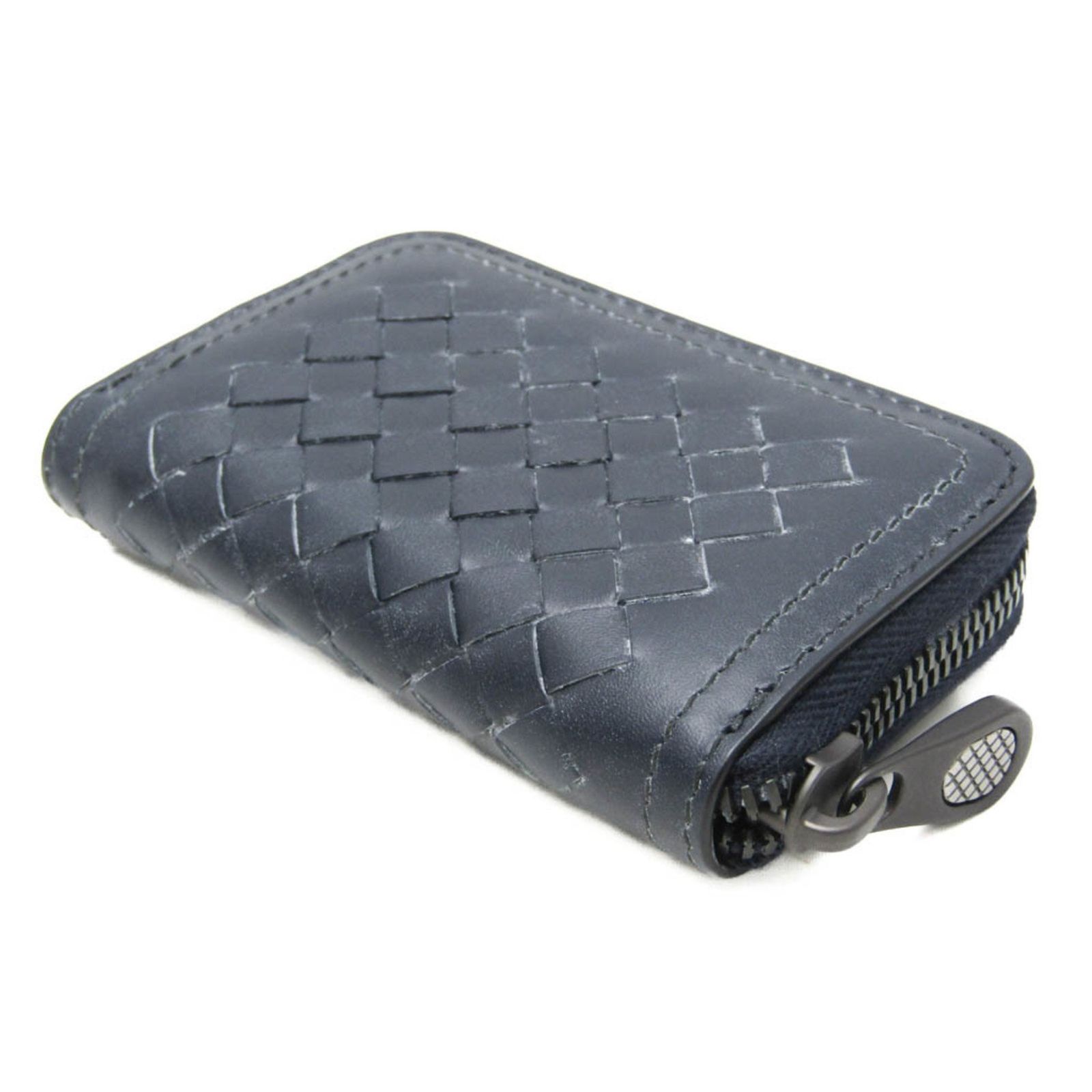 美品✨ボッテガヴェネタ　イントレチャート　コインケース　ラウンドジップ　ネイビー BOTTEGA VENETA ボッテガヴェネタ イントレチャート ラウンド