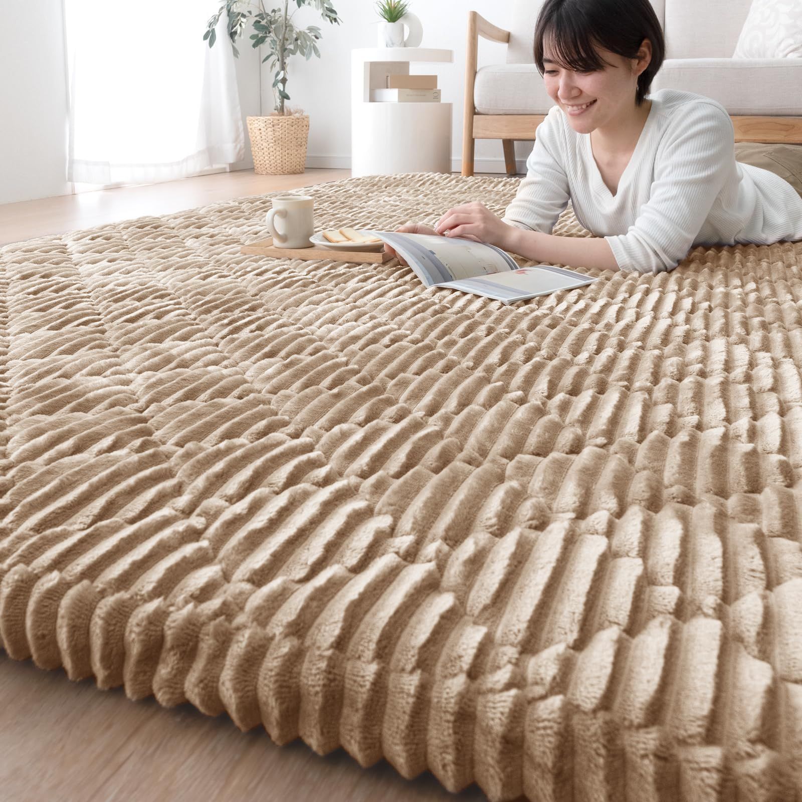 タンスのゲン ラグ 1.5畳 130×190cm 厚50mm|洗えるカバーリング 高反発ラグ 高密度フランネル生地 キルトラグ ラグマット 厚手 滑り止め カーペット 北欧 おしゃれ 61300077 112998