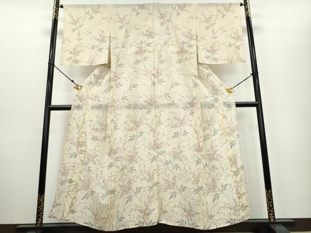 平和屋着物＊夏物　紗紬　扇子草花文　正絹　逸品　未使用　AABD6590jd 平和屋着物＊夏物 紗紬 扇子草花文 正絹 逸品 未使用 AABD6590jd