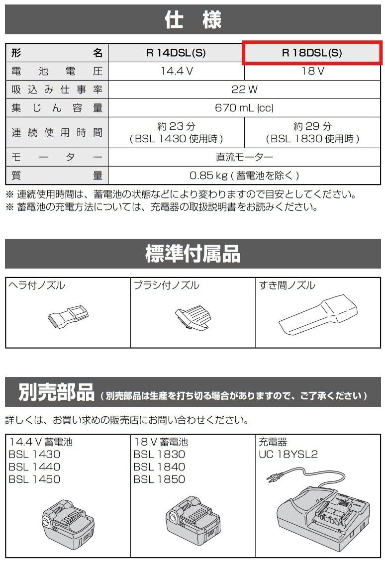 充電器別売り R18DSL