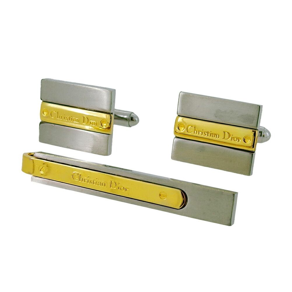 【X'masセール★30%OFF】ディオール Dior カフス2アイテムセット ロゴ スウィヴル式 クリップ式 シルバー ゴールド レディース 中古 最大30％OFF☆新春セール】ディオール Dior カフス 2アイテムセット
