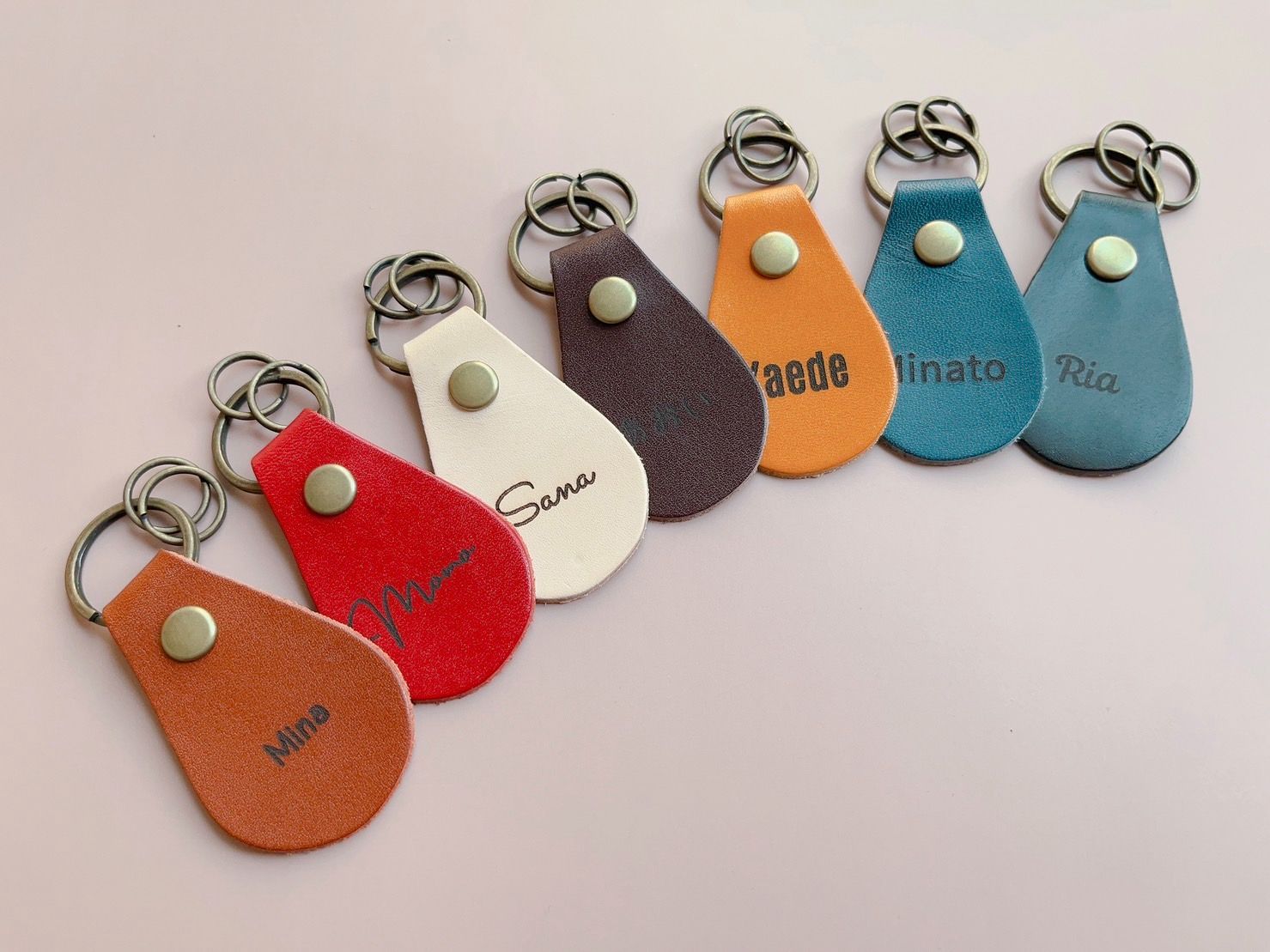 栃木レザー＊レーザー刻印 しずく型キーリングキーホルダー 席札 プチ