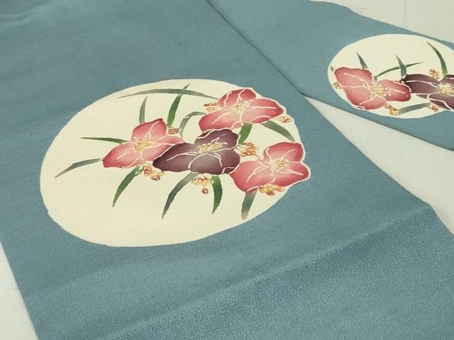 平和屋着物○九寸名古屋帯 型染め 花丸文 鬼しぼ縮緬 正絹 逸品