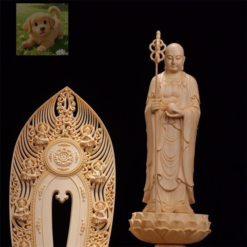 総檜材 木彫仏像 仏教美術 精密細工 仏師で仕上げ品 地蔵菩薩立像 高さ43cm NEXPOTALLINN_EU