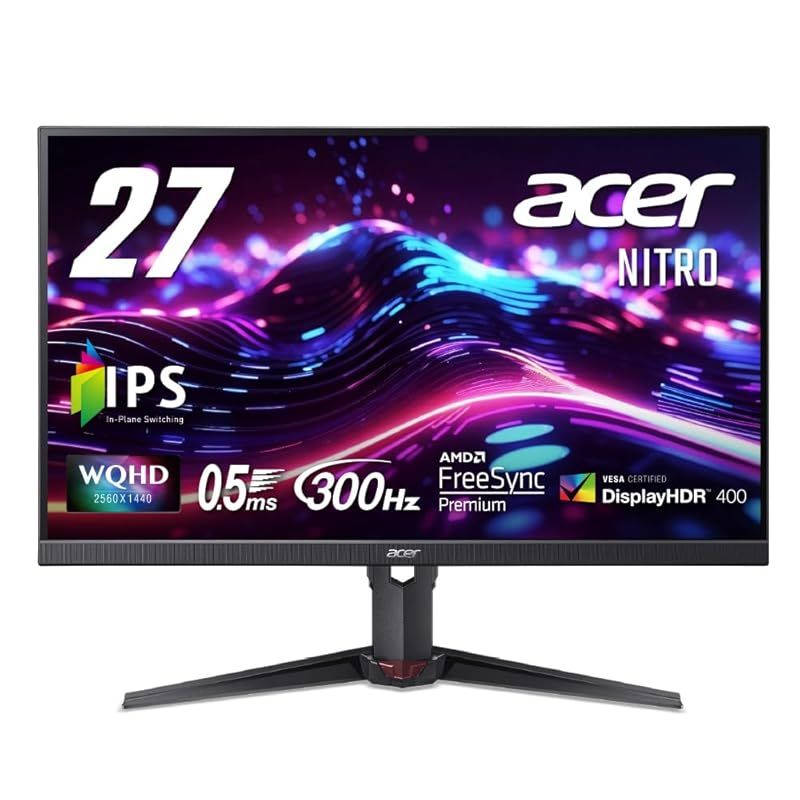 Acer Nitro ゲーミングモニター 27インチ WQHD IPS 非光沢 300Hz 0.5ms sRGB 99% AMD FreeSync Premium VESA DisplayHDR 400 HDMI 2.0 DisplayPort 1.4 高さ調