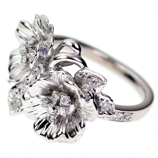 k18 YG 購入 V字 フラワー ダイヤリング アンティーク調 楽天市場