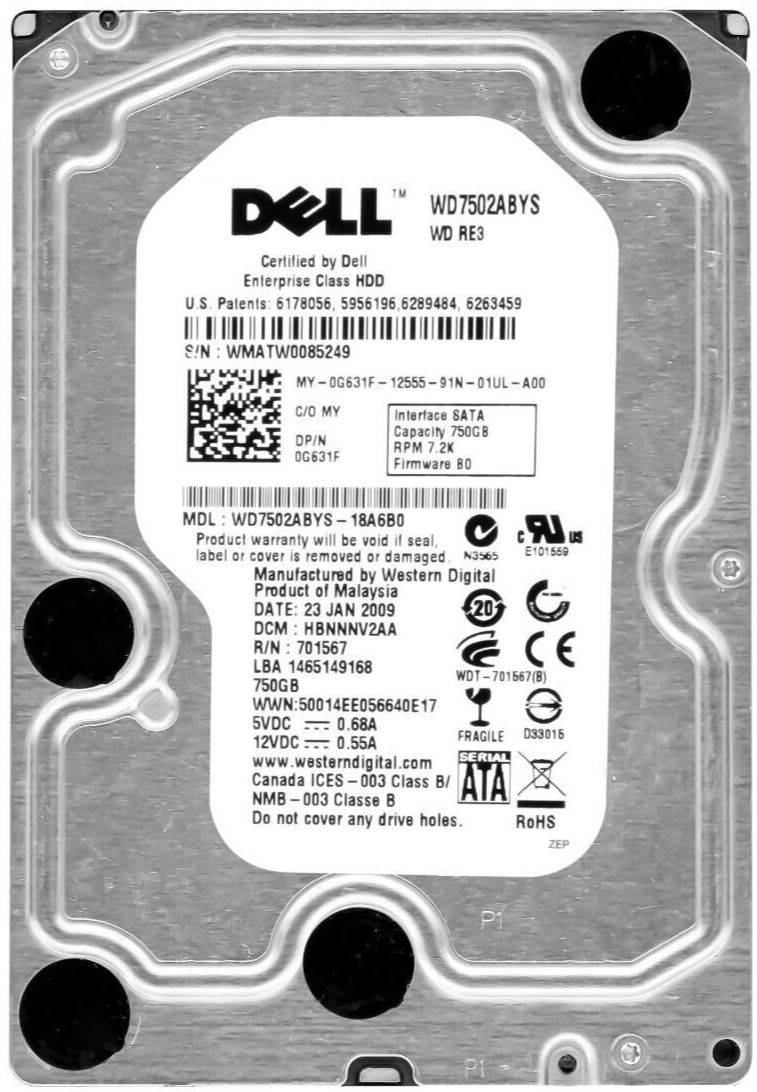 ハードドライブ Dell 0G631F G631F WD7502ABYS 750GB 7200RPM 32MB SATA II 3.5 インチ