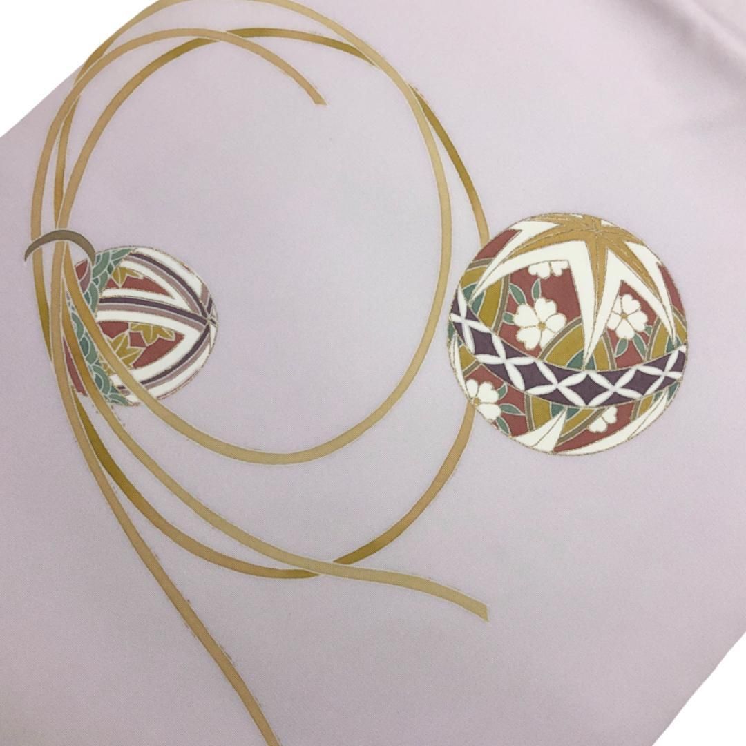名古屋帯 塩瀬 手毬に花模様 白藤色 金彩 O-5607