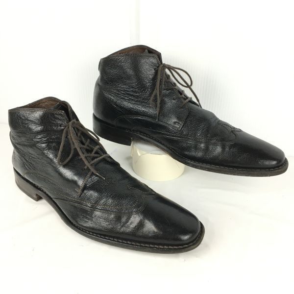 オランダ王室御用達 FLORIS VAN BOMMEL|フローリス ヴァンボメル 本革|チャッカブーツ 8|27.0cm|黒|BLACK ウイングチップ 管No.YR46<sale>