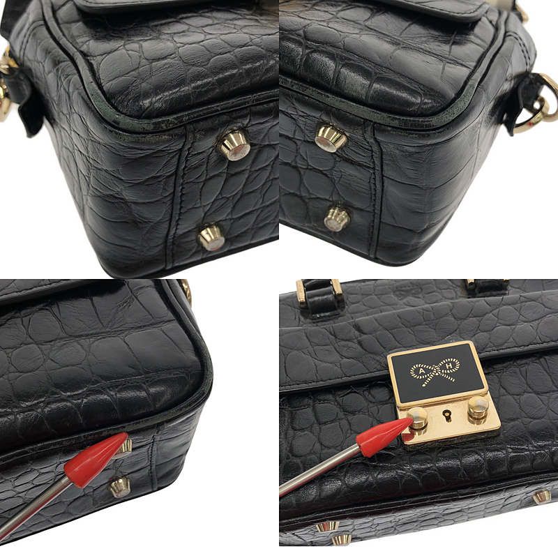 ANYA HINDMARCH / アニヤハインドマーチ | カーカー ミニ 2Way クロコ型押し レザー ハンド ショルダーバッグ | ブラック | レディース ANYA HINDMARCH / アニヤハインドマーチ | カーカー ミニ 2Way クロコ