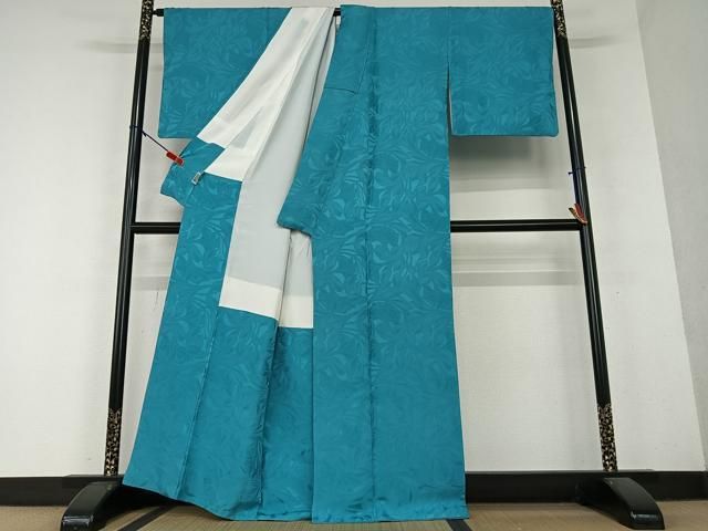 平和屋着物●日本舞踊家 岩井流宗元　岩井友見　色無地　草花地紋　浅葱色　正絹　逸品　AAAY6433zg 平和屋着物○日本舞踊家 岩井流宗元 岩井友見 色無地 草花地紋 浅葱色