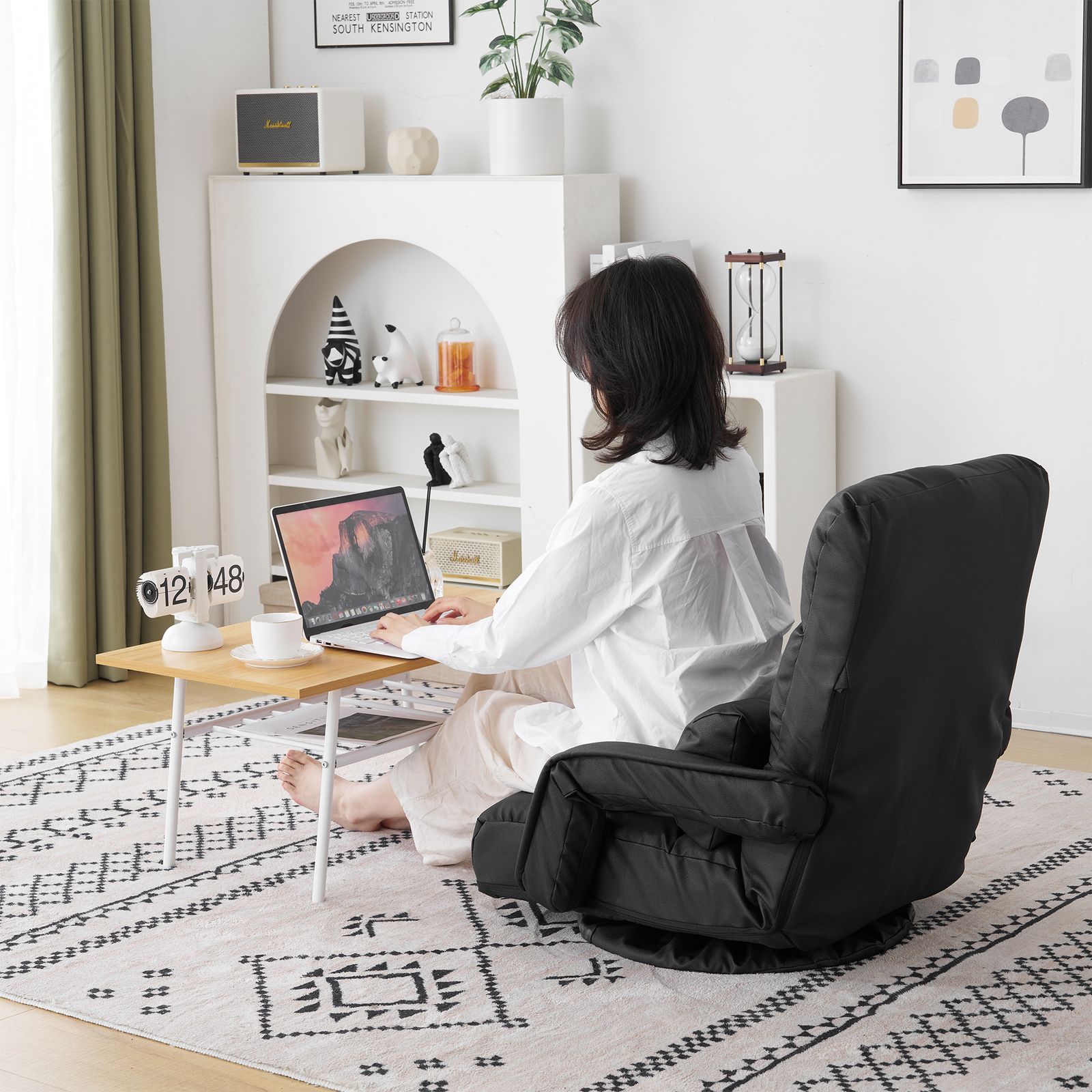 【PUレザー】回転式座椅子肘掛けハイバック座いす1人掛けソファー【ライトグレー】 PUレザー】回転式座椅子肘掛けハイバック座いす1人掛けソファー