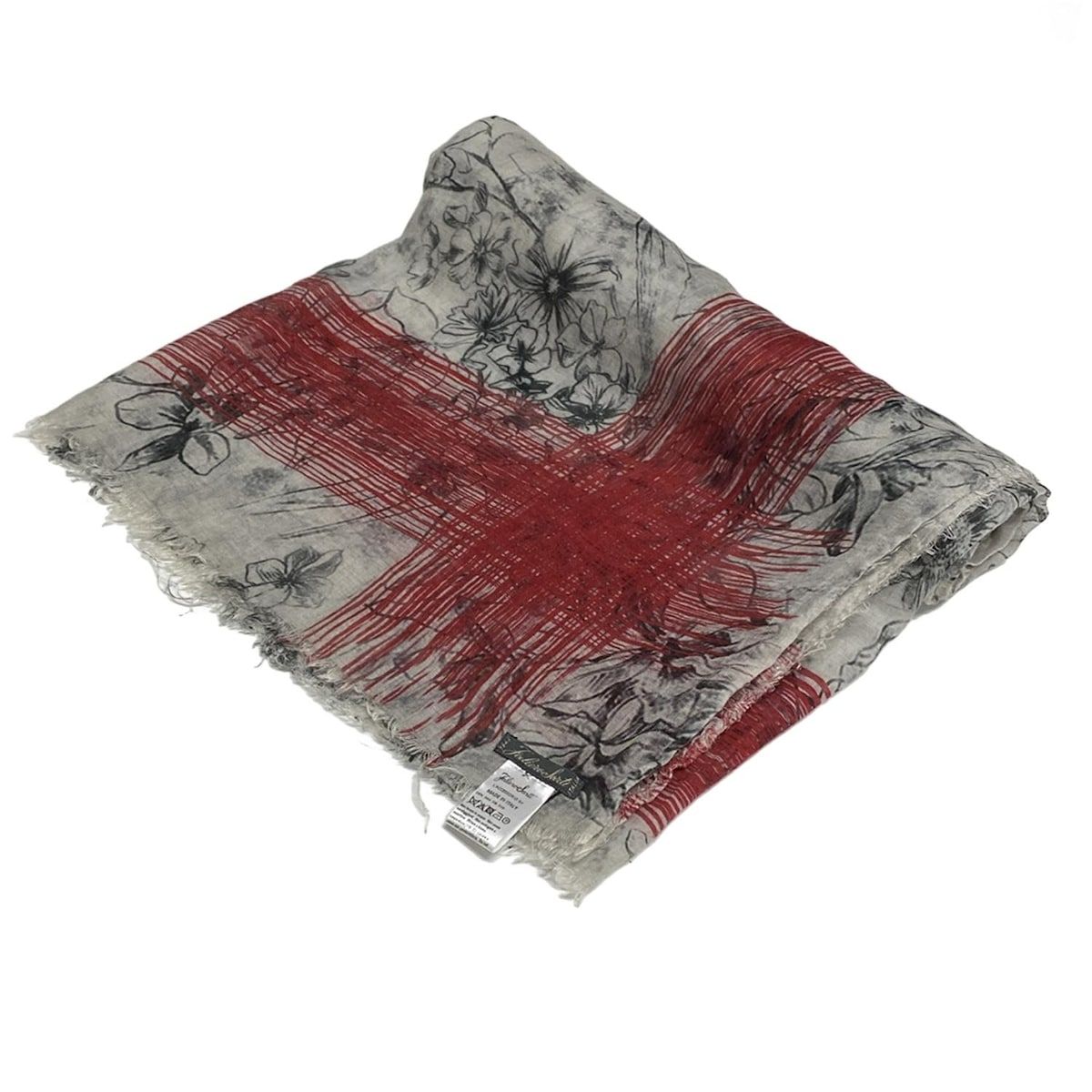 Falierosarti ファリエロサルティ ストール ショール - ライトグレー×レッド×黒 花柄 シルク