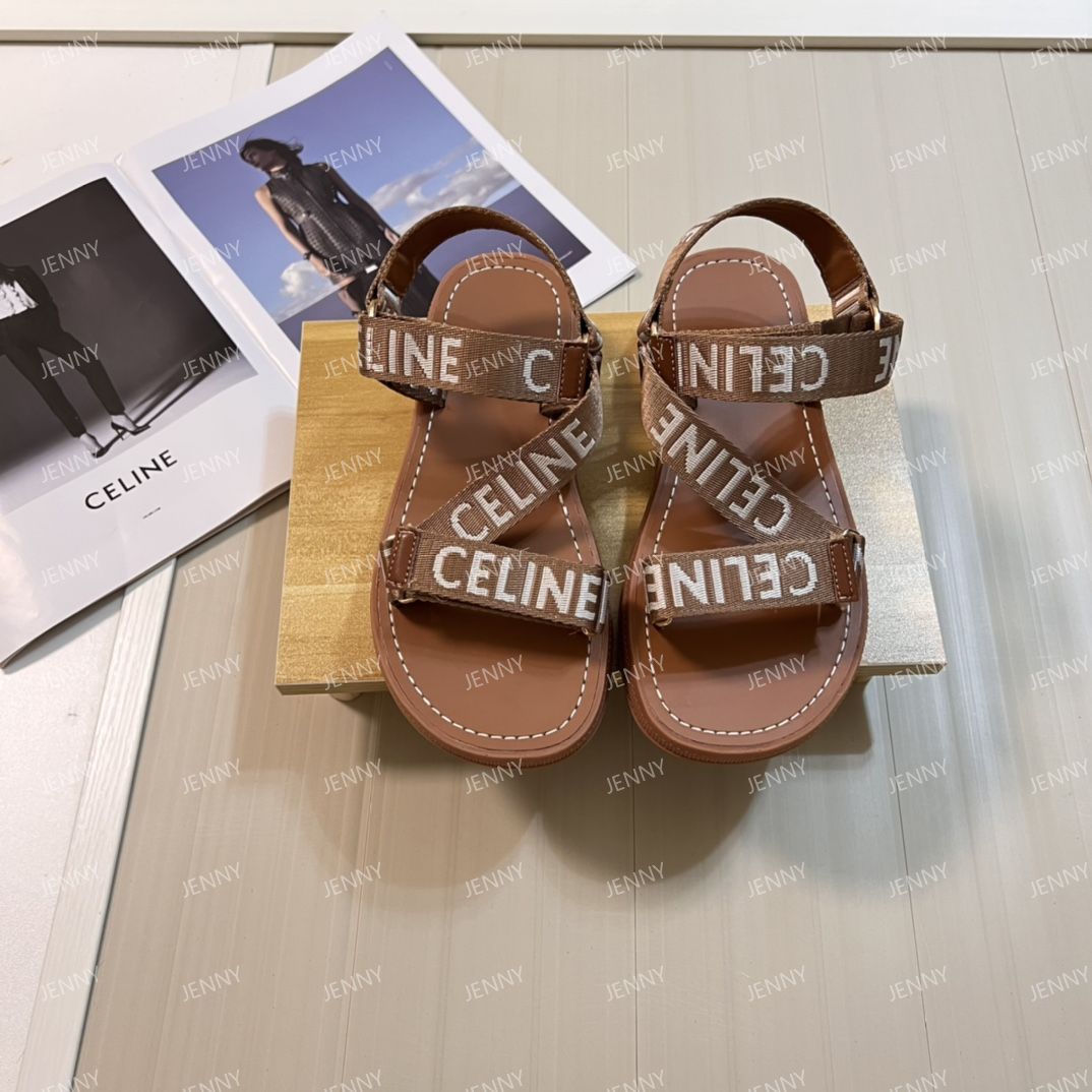 CELINE セリーヌ レディース サンダル レオ ストラッピーサンダル  ダークブラウン