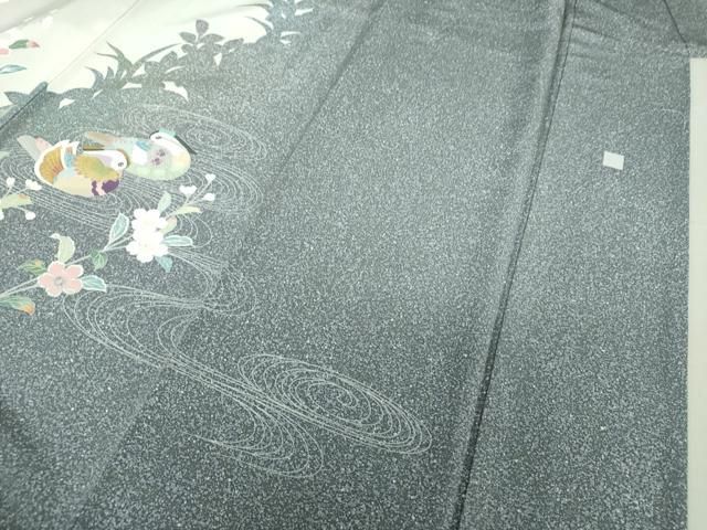 平和屋着物○訪問着 流水鴛鴦花文 草花シルエット 暈し染め 金銀彩