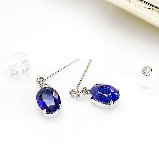 PT900含浸サファイアピアス2.00ct(1.00ct×2)ダイヤモンド0.07ct(0.035 