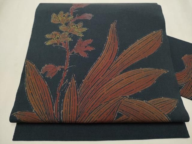 平和屋着物●九寸名古屋帯 草花文 鬼しぼ縮緬 正絹 逸品 CAAX7208hy