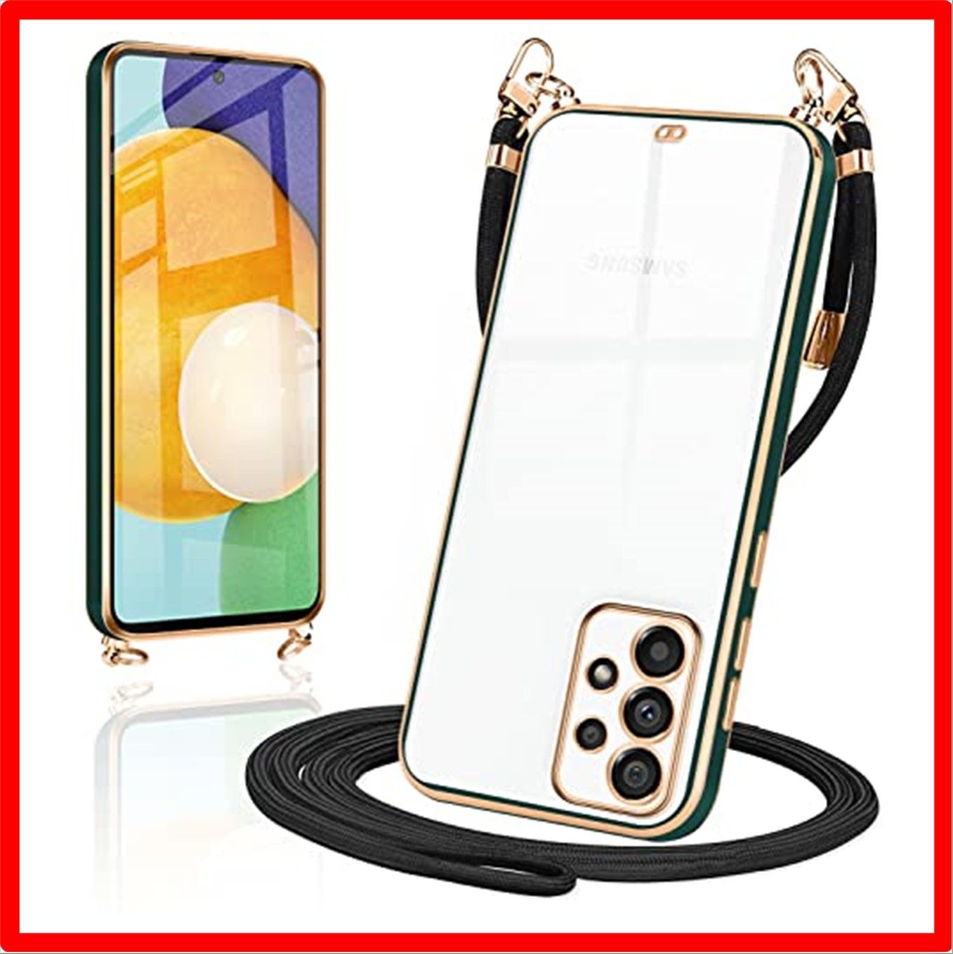 【匿名配送】 Galaxy A52_グリーン Galaxy A52 5G ケース クリア TPU ショルダー カバー SC-53B SOG05 スマホケース 肩