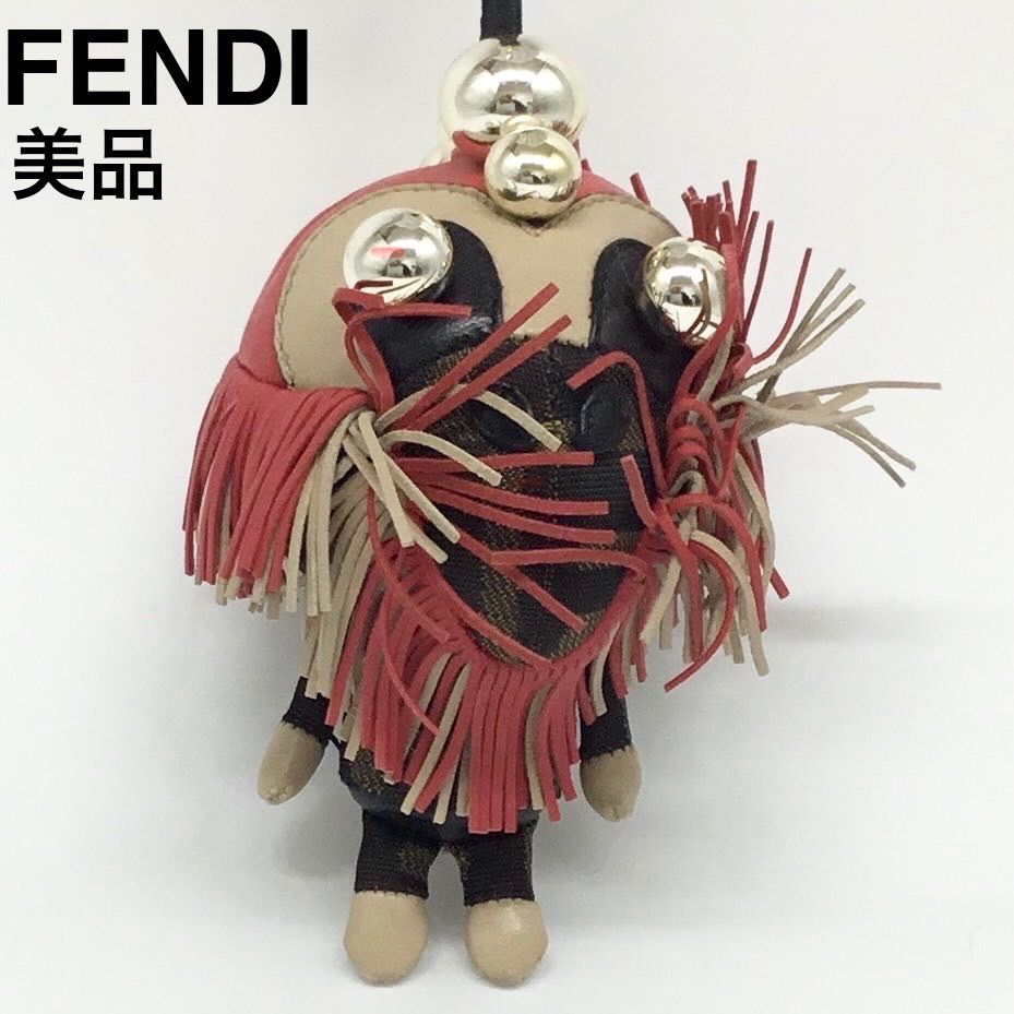 FENDI フェンディ キーホルダー モンスター ズッカ柄 Fマーク レザー